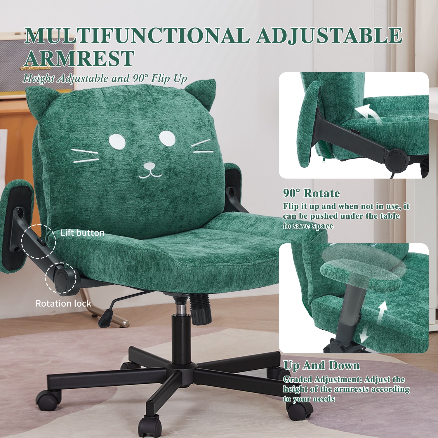 Cross-legged Office Chair With Wheels And Arms For Home Office_voghion.com